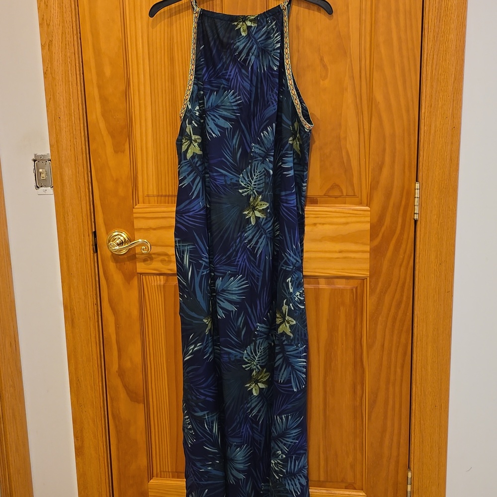 Womens AMERICA & BEYOND  Navy Tropical Dress with Lovely Trim - Picture 5 of 6
